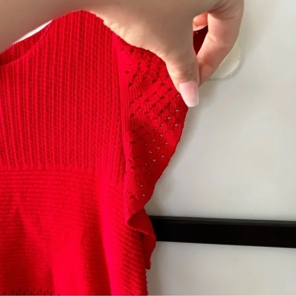 [S] Pinko Italian Luxury Viscose Knit Tank with Ruffle Edge in Candy Apple Red - Picture 6 of 11